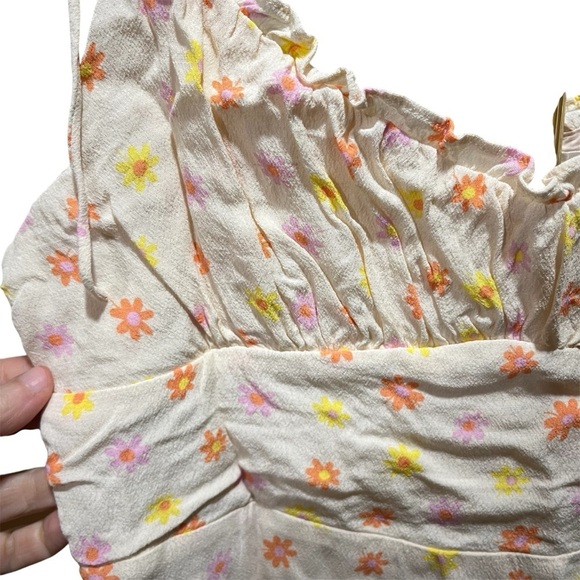 ELODIE ~ Cream Floral Mini Dress Adjustable Tie Straps 90s 70s Y2K - Picture 3 of 11